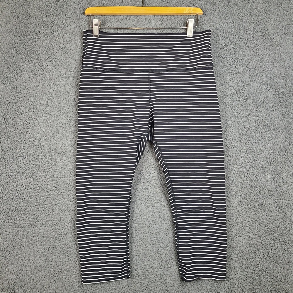 Lululemon Wunder Under High Rise Crop Leggings Black White Stripe Size 12